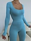 cheap Jumpsuits Clearance-Women&#039;s Catsuit Solid Color U Neck Active Street Sport Regular Fit Long Sleeve Green Blue White S M L Spring