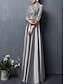 cheap Mother of the Bride Dresses-A-Line Mother of the Bride Dress Wedding Guest Elegant Vintage High Neck Floor Length Satin Half Sleeve with Bow(s) Appliques 2024