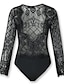 cheap Bodysuits-Jumpsuits for Women Sexy Bodysuit Lace Solid Color V Neck Basic Party Going out Regular Fit Long Sleeve Black S M L Spring  Fall