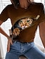 cheap Tees &amp; T Shirts-Women&#039;s Cat 3D Casual Weekend 3D Cat Painting Short Sleeve T shirt Tee Round Neck Print Basic Essential Tops Green Blue Purple S / 3D Print