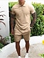 cheap Men&#039;s T shirt and Shorts Set-Mens Twin Set Tracksuit 2 Piece Summer Short Sleeve T-Shirt and Shorts Set Casual Sweat Suit Sports Outfit Tops (Small, U Khaki)
