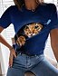 cheap Tees &amp; T Shirts-Women&#039;s Cat 3D Casual Weekend 3D Cat Painting Short Sleeve T shirt Tee Round Neck Print Basic Essential Tops Green Blue Purple S / 3D Print
