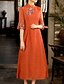 cheap Maxi Plain Dresses-Women&#039;s Casual Dress Swing Dress Cheongsam Dress Long Dress Maxi Dress Orange Gray Half Sleeve Floral Embroidered Fall Spring Autumn Stand Collar Chinoiserie Weekend 2023 M L XL XXL 3XL