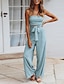 cheap Jumpsuits &amp; Rompers-Women&#039;s Jumpsuit Solid Color Backless Cut Out Casual Strapless Wide Leg Daily Vacation Sleeveless Regular Fit Green Blue White S M L Spring