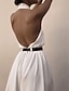 preiswerte Jumpsuits für Damen-Women&#039;s Jumpsuit Backless Criss Cross Solid Color Halter Neck Elegant Prom Wide Leg Regular Fit Sleeveless White S M L Summer / Cut Out