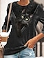 billige Gensere og hettegensere til kvinner-Dame T skjorte Svart Gul Rød Katt 3D Trykt mønster Langermet Daglig Helg Grunnleggende Rund hals Normal 3D Cat Maling S