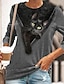 billige Gensere og hettegensere til kvinner-Dame T skjorte Svart Gul Rød Katt 3D Trykt mønster Langermet Daglig Helg Grunnleggende Rund hals Normal 3D Cat Maling S