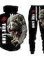 cheap Men&#039;s Printed Hoodie Outfits-Personality Animal Cool Lion 3D All Over Print Tracksuits Men Hoodie Pants 2 Pcs Set Sport Suits 14182 6XL