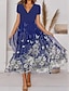 cheap Midi Dresses-Women&#039;s Casual Dress Swing Dress Midi Dress Green Blue Short Sleeve Floral Print Spring Summer V Neck 2022 S M L XL XXL 3XL