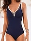 cheap One-piece swimsuits-Women&#039;s Swimwear One Piece Monokini Normal Swimsuit Modest Swimwear Tummy Control Open Back Solid Color Black Blue Strap Bathing Suits New Vacation Fashion