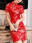 levne Party šaty-dámské svatební šaty pro hosty společenské šaty silvestrovské šaty bodycon pouzdrové šaty šaty cheongsam minišaty černá růžová červená krátký rukáv květinový rozštěp jaro léto