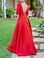 cheap Evening Dresses-Jumpsuits Evening Gown Elegant Dress Red Green Dress Wedding Guest Floor Length 3/4 Length Sleeve V Neck Detachable Stretch Fabric with Overskirt 2024