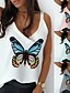 cheap Women&#039;s Clothing-Women&#039;s Tank Basic Basic Butterfly Sleeveless V Neck Spring Regular Light Blue White Gray Pink