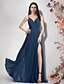 cheap Prom Dresses-A-Line Prom Dresses Empire Dress Wedding Guest Court Train Sleeveless V Neck Chiffon Backless with Sleek Slit Pure Color 2022 / Formal Evening