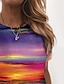 cheap Tees &amp; T Shirts-Women&#039;s T shirt Tee Purple Print Graphic Scenery Casual Daily Short Sleeve Round Neck Basic Regular Abstract 3D Printed Painting S
