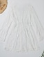 cheap Plain Dresses-Women&#039;s White Dress Mini Dress Cotton Lace UV Protection Vacation Vacation Sexy V Neck Long Sleeve White Color