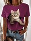 cheap Tees &amp; T Shirts-Women&#039;s Casual Weekend T shirt Tee 3D Cat Painting Short Sleeve Cat 3D Round Neck Print Basic Tops Green White Blue S / 3D Print
