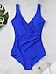 cheap One-piece swimsuits-Women&#039;s Swimwear One Piece Monokini Bathing Suits wrap Plus Size Swimsuit Tummy Control for Big Busts Solid Color Round Dots Lake blue Sapphire Lake Green Wave point Black Bathing Suits Sports