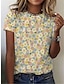 cheap Tees &amp; T Shirts-Women&#039;s T shirt Tee Yellow Floral Plants Casual Daily Short Sleeve Round Neck Basic Regular Floral S