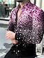 cheap Men-Men&#039;s Shirt 3D Constellation 3D Print Turndown Street Casual Long Sleeve Button-Down Print Tops Casual Fashion Breathable Blue Pink Gold / Spring / Summer