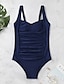 cheap One-piece swimsuits-Women&#039;s Swimwear One Piece Monokini Bathing Suits Normal Swimsuit Ruched Tummy Control Slim Solid Color Black Wine Navy Blue Fuchsia Brown Padded Strap Bathing Suits Sports Active Vacation