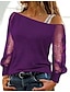 cheap Tees &amp; T Shirts-Women&#039;s Going out Weekend T shirt Tee Long Sleeve Plain One Shoulder Mesh Patchwork Cold Shoulder Sexy Tops Green Black Blue S