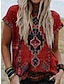 billige T-shirts til kvinde-Dame T-shirt Rød Grafisk Tribal Patchwork Trykt mønster Kortærmet Afslappet Daglig Basale Boheme Etnisk Rund hals Normal S