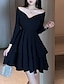olcso Szilveszteri ruhák-Női A vonalú ruha Térdig érő ruha Fekete Fehér Rubin Hosszú ujj Tömör szín Többrétegű Nyár Tavasz Aszimmetrikus meleg Koktélparty 2023 S M L XL XXL