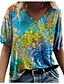 cheap Tees &amp; T Shirts-Women&#039;s Casual Holiday Weekend T shirt Tee Floral Abstract Painting Short Sleeve Floral V Neck Print Basic Tops Green Blue Yellow S / 3D Print