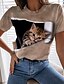 cheap Tees &amp; T Shirts-Women&#039;s T shirt Tee Green Blue Purple Print Cat 3D Casual Weekend Short Sleeve Round Neck Basic Regular 3D Cat Painting S / 3D Print
