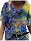 cheap Tees &amp; T Shirts-Women&#039;s Casual Holiday Weekend T shirt Tee Floral Abstract Painting Short Sleeve Floral V Neck Print Basic Tops Green Blue Yellow S / 3D Print