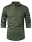 preiswerte Baumwoll-Leinenhemd-Herren leinenhemd Sommerhemd Strandhemd Weiß Armeegrün Khaki Langarm Text Stehkragen Frühling, Herbst, Winter, Sommer Casual Täglich Bekleidung Patchwork