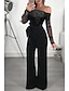 cheap Evening Dresses-Jumpsuits Elegant Rompers Wedding Guest Formal Evening Dress Off Shoulder Long Sleeve Floor Length Lace with Lace Insert Pure Color 2022