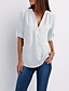 cheap Women&#039;s Clothing-Women&#039;s Blouse Shirt Zipper Basic Daily Plain T-shirt Sleeve V Neck Summer Regular White Black Pink Grey Dark Blue