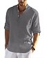 cheap Men&#039;s Casual Shirts-Men&#039;s Linen Shirt Plain V Neck Daily Going out Long Sleeve Tops Designer Business Elegant Fashion White Black Gray