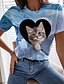 cheap Tees &amp; T Shirts-Women&#039;s Casual Weekend T shirt Tee 3D Cat Painting Short Sleeve Cat Heart 3D Round Neck Print Basic Tops Blue S / 3D Print