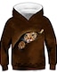 preiswerte 3d Hoodies&amp;Sweatshirts des Jungen-Kinder Jungen Kapuzenshirt Langarm Braun 3D-Druck Katze Tier Tasche Täglich Innen Outdoor Aktiv Modisch Täglich Sport 3-12 Jahre