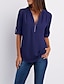 cheap Women&#039;s Clothing-Women&#039;s Blouse Shirt Zipper Basic Daily Plain T-shirt Sleeve V Neck Summer Regular White Black Pink Grey Dark Blue