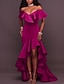 cheap Evening Dresses-A-Line Evening Gown Minimalist Dress Wedding Guest Homecoming Asymmetrical Sleeveless Off Shoulder Stretch Satin with Ruffles Slit 2024