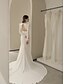 cheap Wedding Dresses-Hall Royal Style Casual Wedding Dresses Mermaid / Trumpet V Neck Long Sleeve Chapel Train Satin Bridal Gowns With Pleats Solid Color 2023 Summer Wedding Party, Women&#039;s Clothing