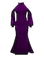 cheap Plus Size Design Dresses-Women&#039;s Plus Size Party Dress Solid Color Crew Neck Split Long Sleeve Fall Winter Formal Prom Dress Maxi long Dress Party Date Dress