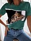 cheap Tees &amp; T Shirts-Women&#039;s T shirt Tee Green Blue Purple Print Cat 3D Casual Weekend Short Sleeve Round Neck Basic Regular 3D Cat Painting S / 3D Print