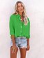 cheap Blouses &amp; Shirts-Women&#039;s Blouse Plain Daily Weekend Long Sleeve Blouse Shirt Shirt Collar Pocket Button Casual Streetwear Green White Black S