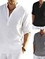 cheap Men&#039;s Casual Shirts-Men&#039;s Linen Shirt Plain V Neck White Black Gray Army Green Khaki Long Sleeve Daily Going out Tops Fashion Designer Business Elegant