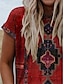 billige T-shirts til kvinde-Dame T-shirt Rød Grafisk Tribal Patchwork Trykt mønster Kortærmet Afslappet Daglig Basale Boheme Etnisk Rund hals Normal S