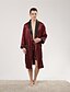 cheap Robes-Men&#039;s Silk Robe Silk Kimono 2 Pieces Pure Color Simple Ultra Slim Romantic Home Daily Bed Faux Silk Polyester Breathable Lightweight V Wire Long Sleeve Robe Top Shorts Lace up Basic Fall Spring Red