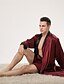 cheap Robes-Men&#039;s Silk Robe Silk Kimono 2 Pieces Pure Color Simple Ultra Slim Romantic Home Daily Bed Faux Silk Polyester Breathable Lightweight V Wire Long Sleeve Robe Top Shorts Lace up Basic Fall Spring Red