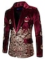 billige Blazer og Jakke-Herre Fløjls Blazer Jakke Fest Retro Casual Print Sort Vinrød Kongeblå Regular Fit