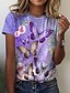 cheap Tees &amp; T Shirts-Women&#039;s Floral Butterfly Casual Holiday Weekend Floral Butterfly Painting Short Sleeve T shirt Tee Round Neck Print Basic Essential Tops Green Blue Purple S / 3D Print