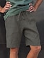 ieftine pantaloni scurți de in-Bărbați Pantaloni Scurți Bermude Pantaloni scurți din in Buzunar Cordon Culoare solidă Confort Respirabil Lungimea genunchiului Zilnic Plajă Amestec de Lână / Bumbac Șic Stradă Casual / Sport Negru